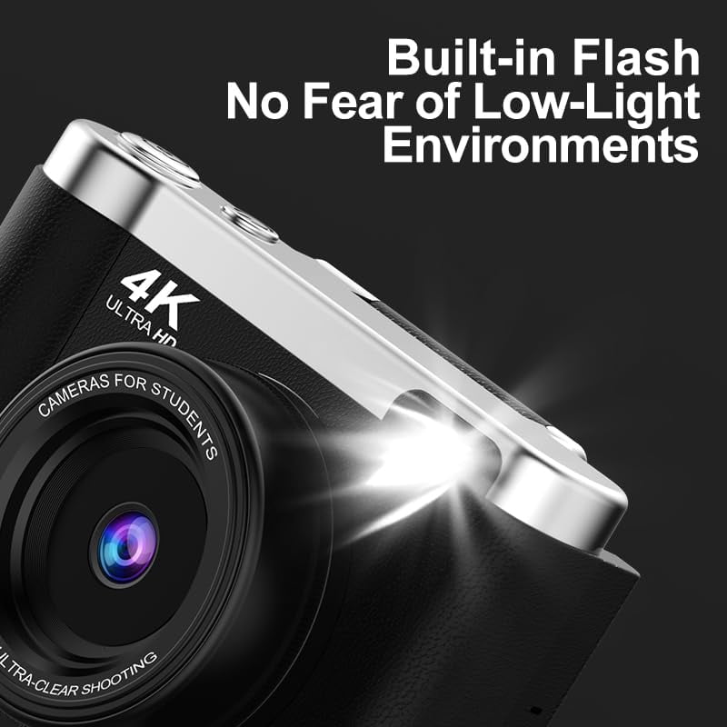 Acuvar 4K Digital Camera for Photography with Autofocus, 48MP Vlogging Camera for YouTube, 64GB SD Card, 2.8" Flip Screen, Compact For Travel with 8X Zoom, Flash, Anti-Shake, Rechargeable Battery