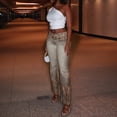 thumbnail image 4 of Women'S One Shoulder Sleeveless Ruched Ribbed Crop Top Backless Slim Fit Knit Tank Tees White S, 4 of 9
