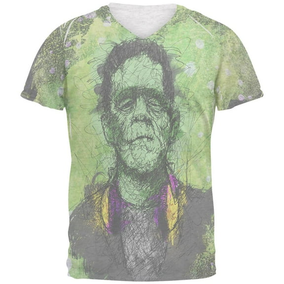 Halloween Frankenstein Raver Horror Movie Monster Mens Soft V-Neck T Shirt Heather White 2XL