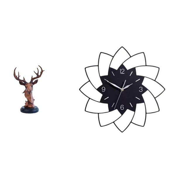Reloj de pared con figura de cabeza de ciervo, estatua de animal acrílico, silencioso, sin , ideal para sala de estar, dormitorio, oficina o coc
