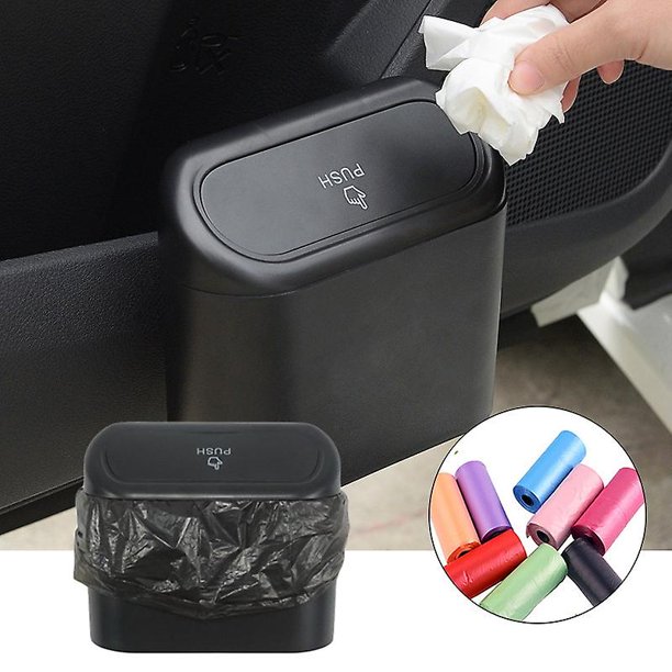 Cubo de basura colgante para coche, caja de almacenamiento para basura y polvo, cubo de basura de presión cuadrado Abs, accesorios interiores para coche Banban