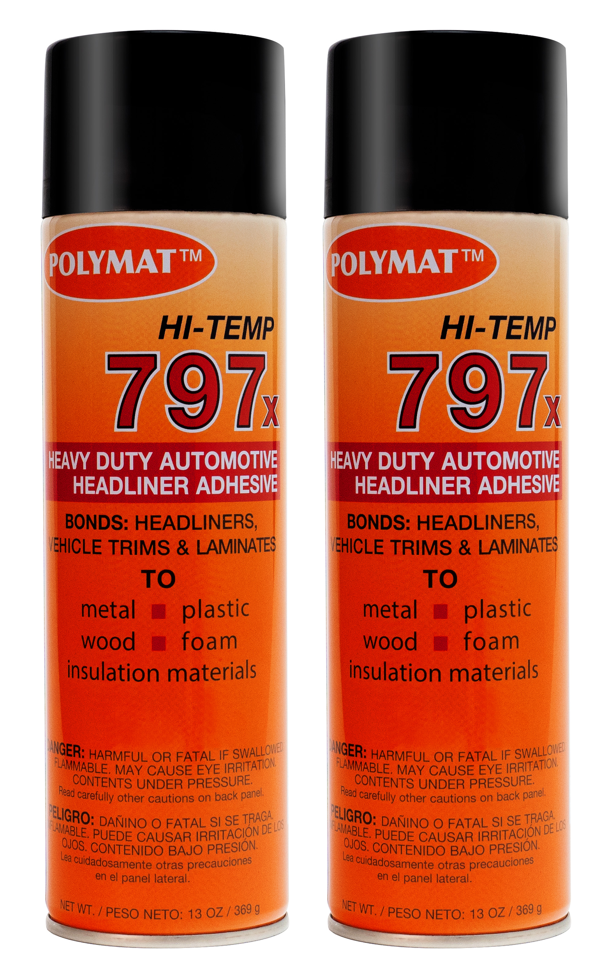 QTY2 (20oz) Polymat 797 Hi-Temp Spray Glue Adhesive BONDS FLEXIBLE FOAM TO  METAL 