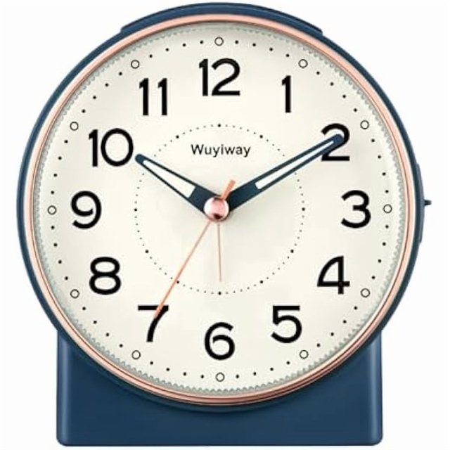wonima44 4" Retro Analog Alarm Clock, Battery Operated,Vintage Decor for Bedroom, Nightstand, Bedside, Desk,Table,Easy Setup, Silent Non Ticking, Lighted on Demand and Snooze,Blue