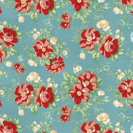 The Pioneer Woman 60" 100% Polyester Fleece Floral Vintage Sewing & Craft Fabric 8 yd By the Bolt, Teal and Red