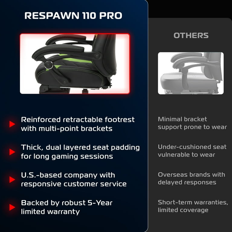 RESPAWN 110 Pro Gaming Chair - Reclining Desk Chair with Footrest