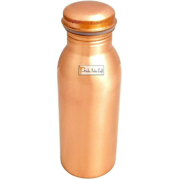 Prisha India Craft Pure Copper Bottle for Water Seamless Lacquer Coated Design, Joint Less, 500 ML, 1 Piece