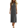 thumbnail image 6 of VBVC Women's Slim Sleeveless Tank Midi Dress , Casual Summer Side Slit Dress For Women , Ladies' Lightweight Crewneck Tunic Dress with Pockets,Dark Gray,S-2XL, 6 of 7