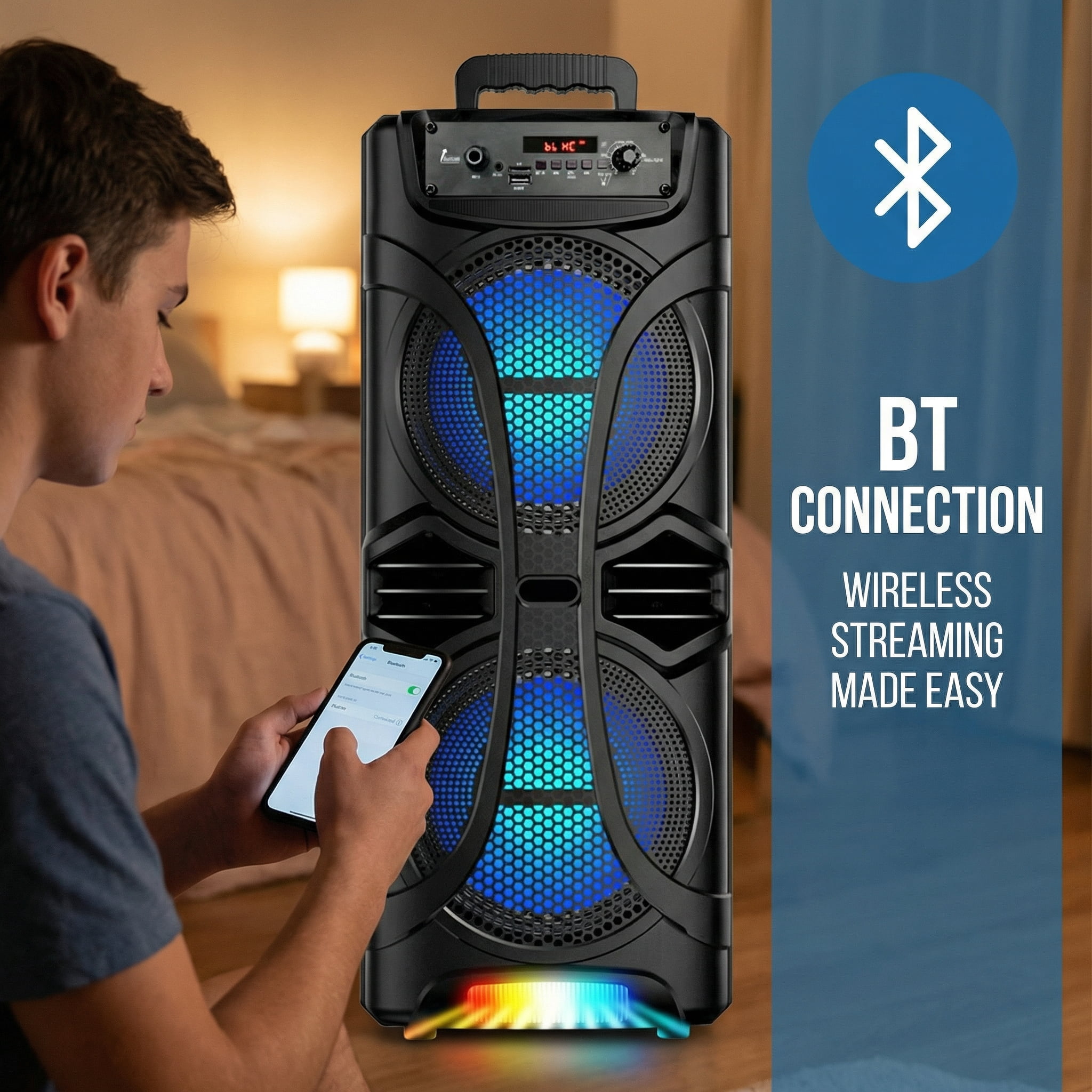 Dual 8" Portable Bluetooth Speaker Subwoofer Heavy Bass Sound PA System  AUX/FM/TWS/TF