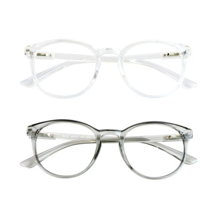 Blue Light Blocking Glasses, 2 Pack Computer Reading Glasses for Anti Eyestrain,Stylish Oval Frame, Anti Glare(Clear + Clear Gray, +0.50 Magnification)