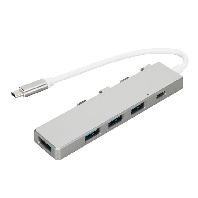 Adaptador Multipuerto USB C Hub, Cuatro Puertos 3xUSB2.0 Puertos 1xUSB3.0 Puerto USB C A USB Hub Transmisión Portátil De Alta Velocidad Para Computadora Portátil ANGGREK Plata