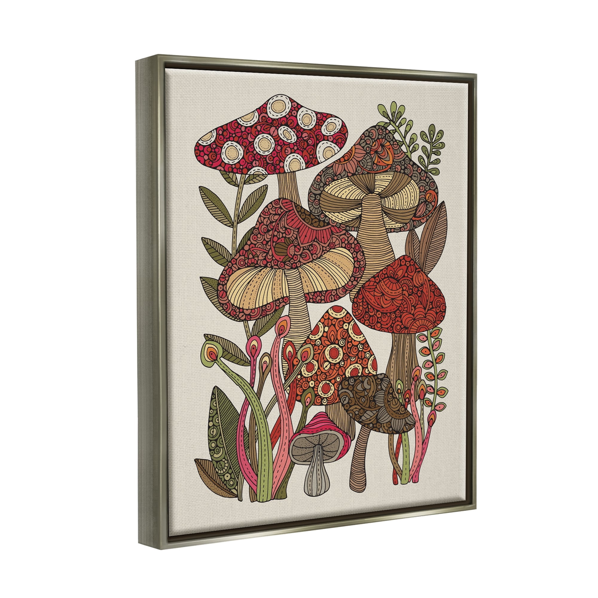 Stupell Industries Layered Mushrooms Nature Botanicals Intricate Floral Patterns Graphic Art Luster Gray Floating Framed Canvas Print Wall Art, Design by Valentina Harper