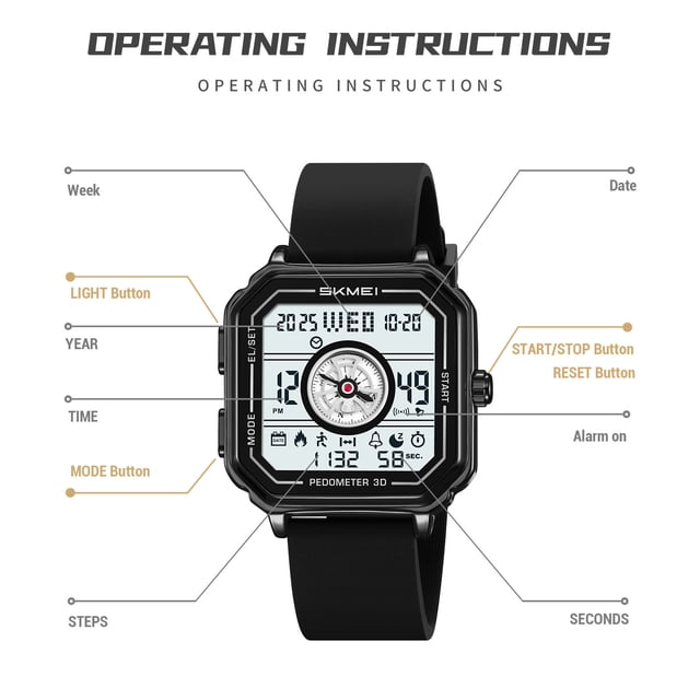Digital Watch For Men Waterproof With Luminous Display Stopwatch Calendar And Alarm Function For Hiking Camping Running Swimming