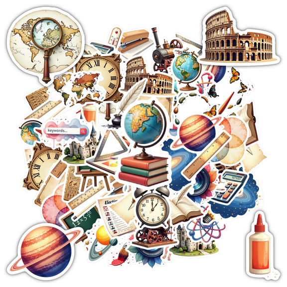 Educational Stationery Stickers Science PVC Stickers History Funny Stickers for Laptops Notebooks Suitcases