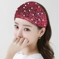 thumbnail image 6 of Elegant Elastic Hollow Flower Headdress Girls Pearl Korean Style Hairbands Turban Headband Women Head wraps PINK, 6 of 8