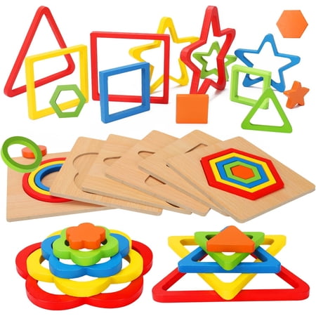 Konexial Toddler Puzzles Montessori Toy Wooden Shape Sorting Puzzle Sensory Toy Toddler Activities Preschool Learning Educational Autistic Developmental 1 2 3 Year Old Girl Boy 1-3 Dementia Game Gift