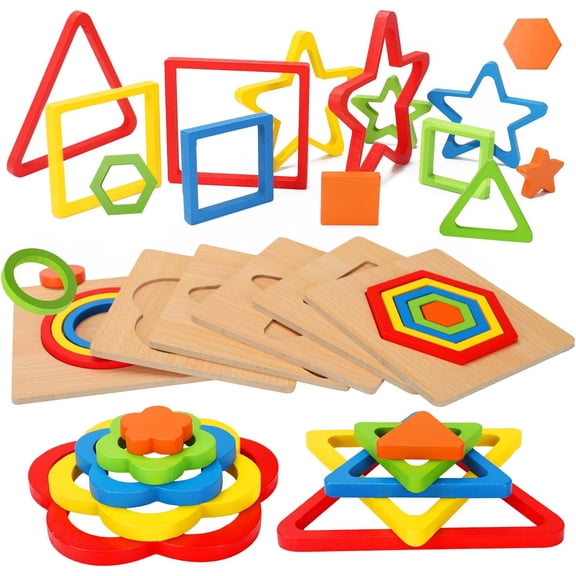 Konexial Toddler Puzzles Montessori Toy Wooden Shape Sorting Puzzle Sensory Toy Toddler Activities Preschool Learning Educational Autistic Developmental 1 2 3 Year Old Girl Boy 1-3 Dementia Game Gift