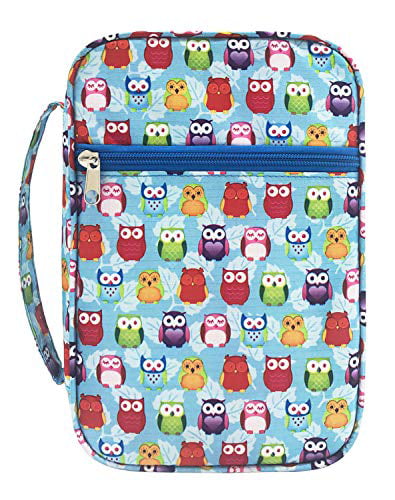 Keelie-Blue Owl Bible Cover for Women Book Cover for Girls Scripture Tote Bible Case with Handle Fits for Standard Size Bible