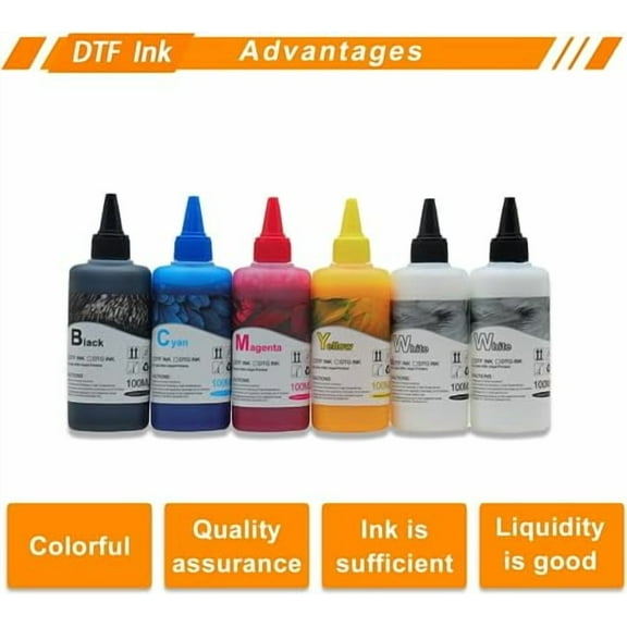 MZK DTF Ink 600ML - Premium DTF Transfer Ink for PET Film, Refill for ET-8550, L1800,XP-15000,L805, R1390, R2400 All DTF Printers,Heat Transfer Printing Direct to Film (100ml x 6,