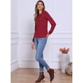 thumbnail image 4 of DARING DIVA Women's Pleated Trim Casual Long Sleeve Top XS Burgundy, 4 of 6