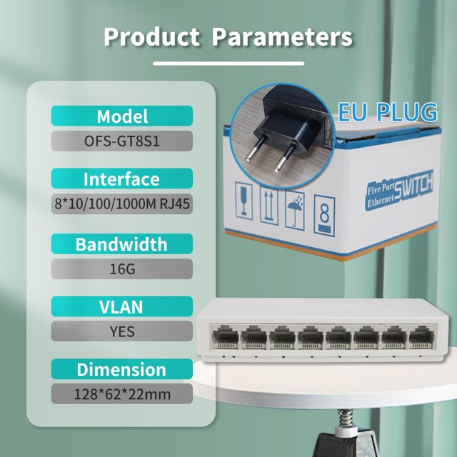 Interrupteur Ethernet 5 8 Ports UTP RJ45 Gigabit 1000 Mbps Mini Interrupteurs Réseau VLAN Ethernet Splitter Lan Hub 8Port 1000M Prise EU