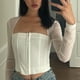 thumbnail image 4 of Top De Ojo De Gancho Casual, Top De Ojo De Gancho De Moda Con Cuello Cuadrado Elegante De Manga Larga Para La Oficina ANGGREK Otros, 4 of 5