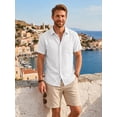 thumbnail image 4 of Mens Casual Short Sleeve Cotton Linen Shirts Buttons Down White Summer Beach Vacation Shirts 2XL, 4 of 7