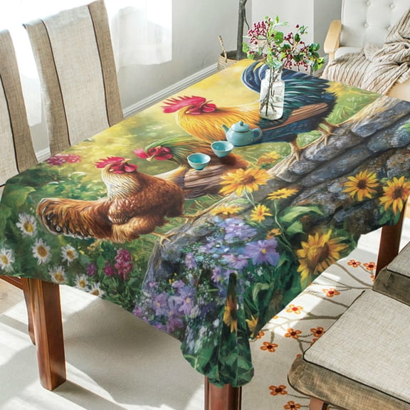 Qxltty Beautiful Rooster Square Tablecloth 54×54in Thick Wrinkle Resistant Heat Proof Durable Table Cover for Dining Table