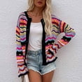 thumbnail image 6 of Fesfesfes Women Cardigan Women Button Stripe Color Matching Long Sleeves Knit Cardigan Loose Crew Neck Tops Blouse Sweater Clearance Under $10, 6 of 6
