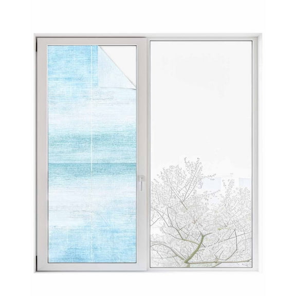 Window Privacy Film Gradient Aqua Blue Stained Glass Window Film Decorative Sun Block Window Cover Modern Rustic Minimalist Pastel Solid Window Clings Static Adhesive Sticker for Bathroom 29.5"x78.7"