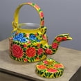 thumbnail image 3 of Natural Geo Yellow Floral 9" Decorative Steel Kettle, 3 of 4