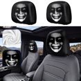 thumbnail image 3 of Halloween Creepy White‑Face Joker Skeleton Car Headrest Covers, 2‑Pack Spooky Sinister Clown‑Style Skull Face Print Vehicle Seat Head Rest Protector for Car Interior Halloween Decor, 3 of 4