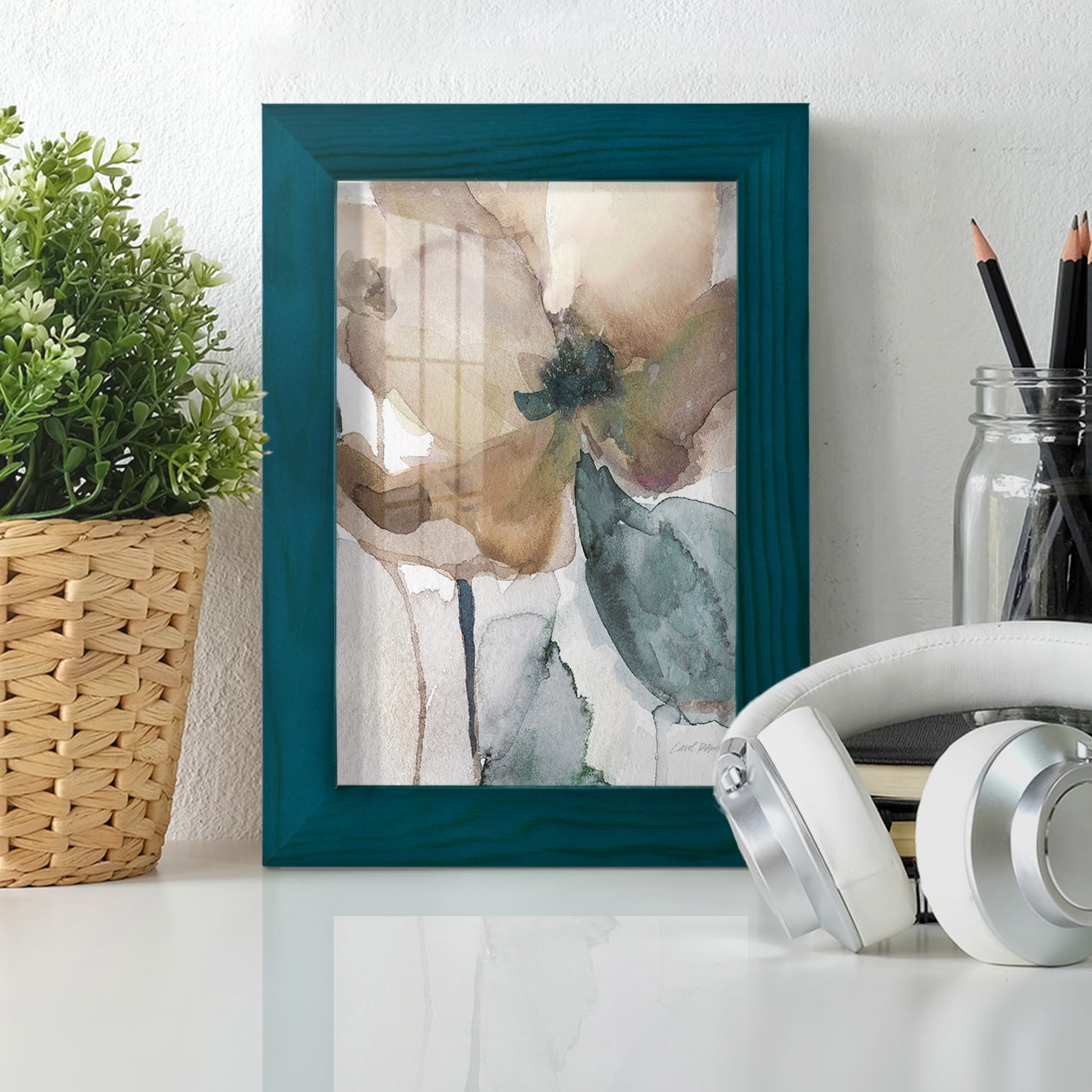 Watercolor Poppy I -Framed Print w/glass-Ocean Blue