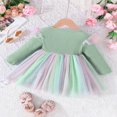thumbnail image 2 of Toddler Girls Spring Princess Dress Long Sleeve Ruffle Tulle Patchwork Dress with Bow Decor, 2 of 6