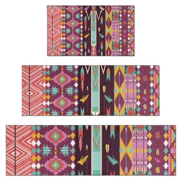 Ethnic Figure and Pattern Kitchen Rugs Sets Of 3,Kitchen Runner Rugs Non Skid Washable,Decorative Kitchen Floor Mats for Kitchen,Sink,Laundry,17"x30"  17"x47"   17"x59"