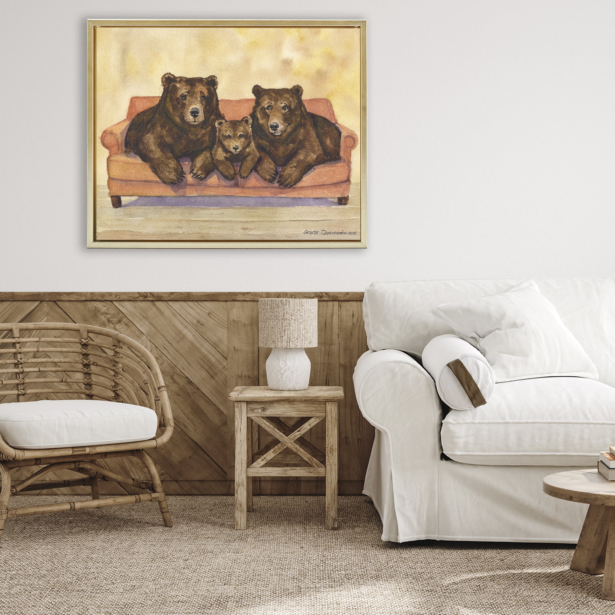 Stupell Industries Bear Family Trio Gold Framed Floater Canvas Wall Art, design by George Dyachenko