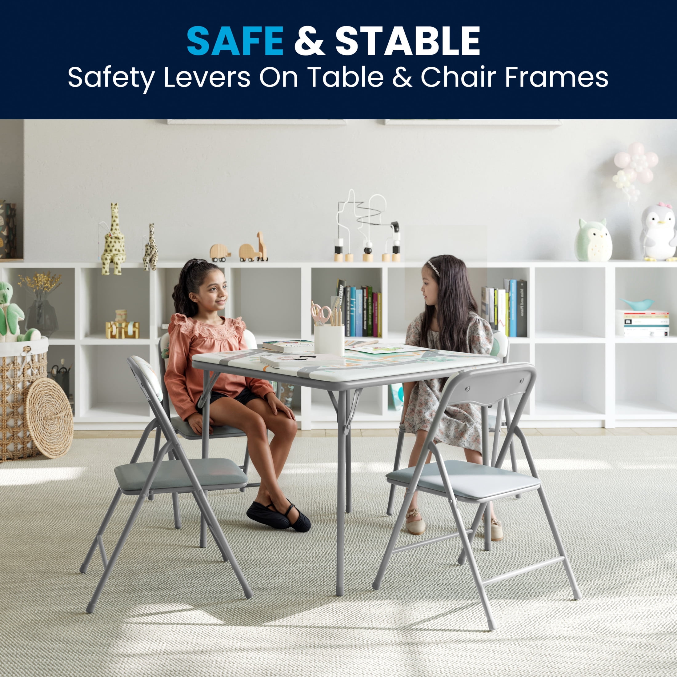 Flash Furniture Kids Printed 5 Piece Folding Table and Chair Set