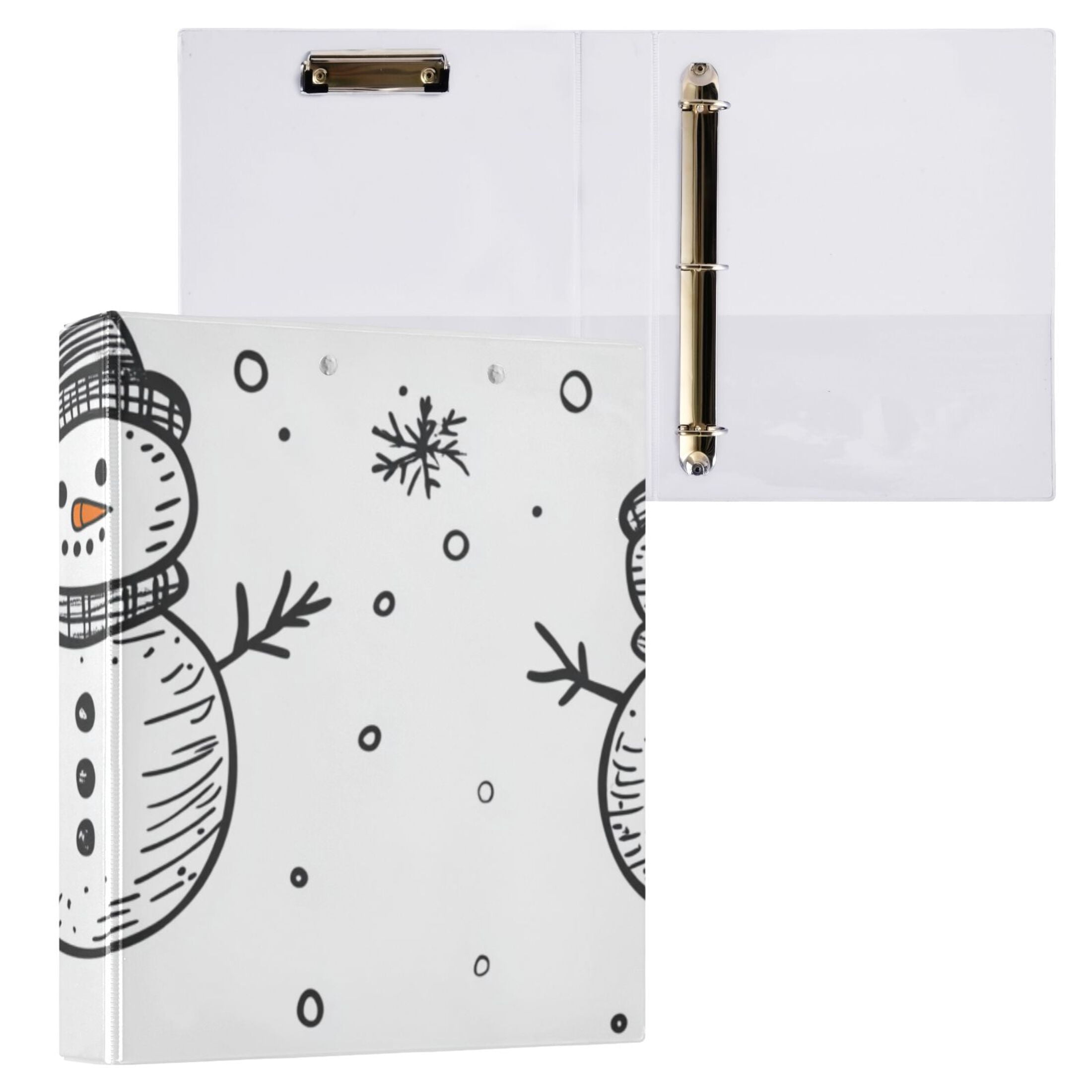Stick Figure Snowman 3 Ring Binders 1.5 inch Hardcover File Folders with Interior Pockets A4 Size Organizer for School Office Hospital Set of 2