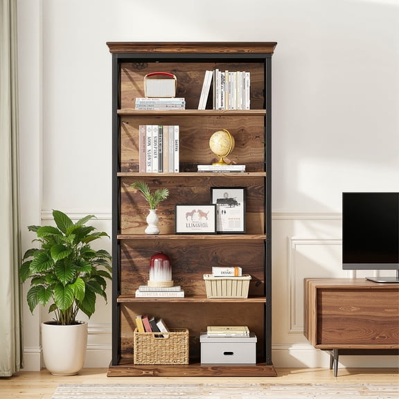 MAYEERTY X-Shaped 6-Tier Etagere Bookcase, 70.87" Metal Wooden Storage Shelf, Decorative Organizer for Home & Office