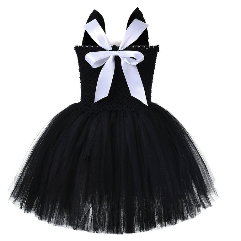 ladies black tutu dress Black Tulle Tutu Dress with Long Train Skirt for Rockabilly Girls, Kid –  AmimamiDoll main image 1