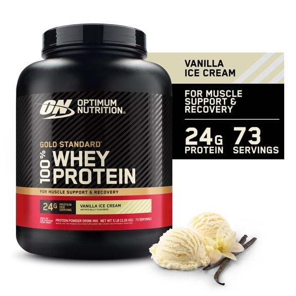Optimum Nutrition, Gold Standard 100% Whey Protein Powder, Vanilla Ice Cream, 5 lb, 73 Servings