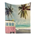 thumbnail image 1 of Surf Soft Flannel Fleece Blanket, Minivan the Beach Retro Inspired Vacation Clouds in Summer Sky Honeymoon Destination, Cozy Plush for Indoor and Outdoor Use, 70" x 90", Multicolor, by Ambesonne, 1 of 6