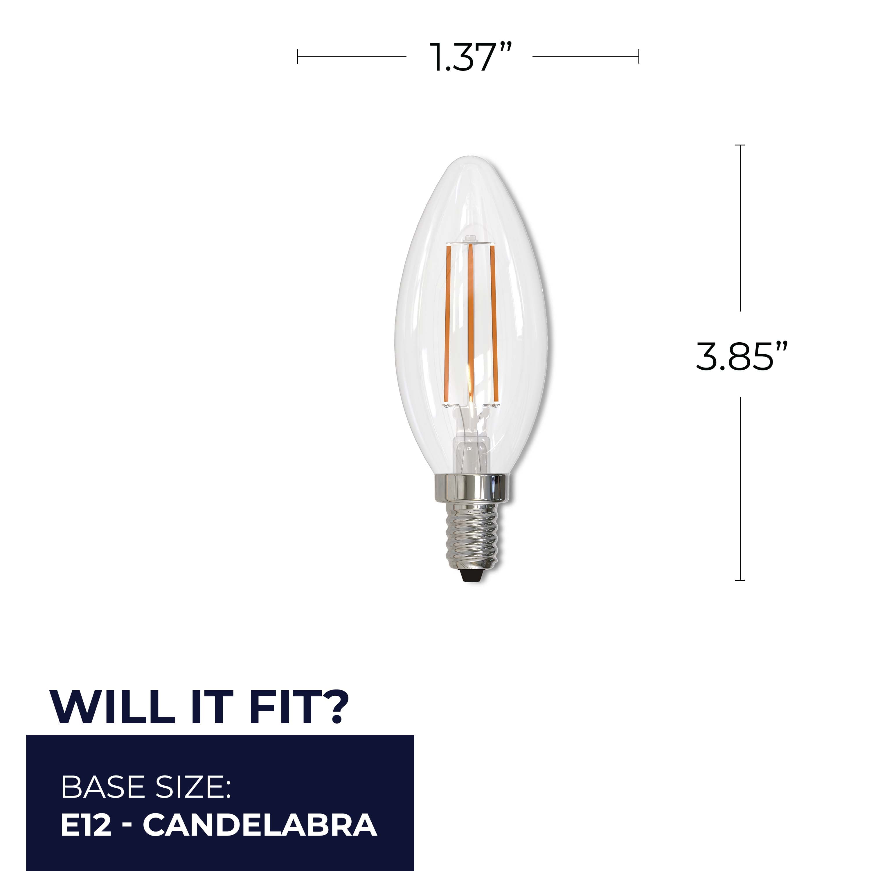 Bulbrite Pack of (4) 5 Watt Dimmable Clear Filament B11 Candelabra (E12) LED Bulb - 500 Lumens, 2700K, and 80 CRI
