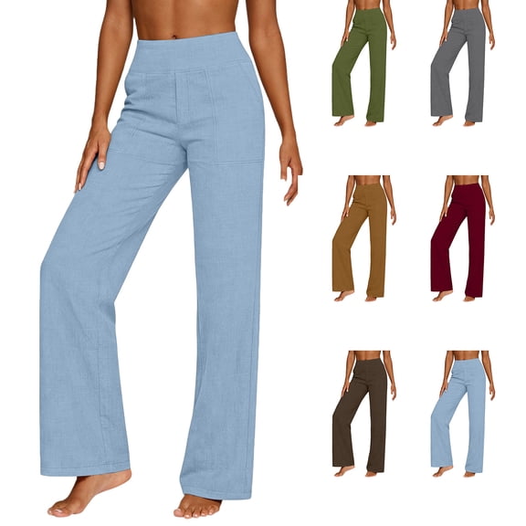 Lzobxe Pants for Women Casual Elastic Waist Solid with Pockets Plus Size Straight Leg Slacks,Size S-2XL