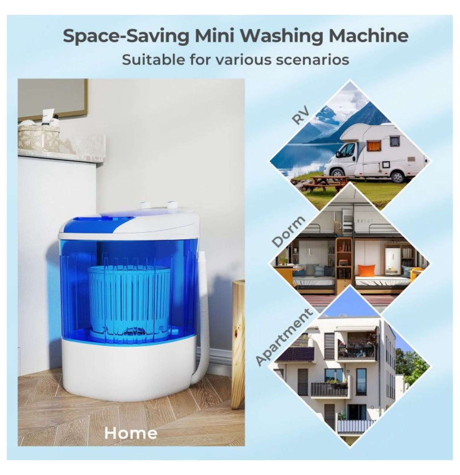Mini Washing Machine Portable Semi-Automatic Washer with Spin Dryer - 2.5kg Capacity - Compact Laundry Machine for Apartments, Dorms, RVs - Blue/Gray