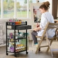 thumbnail image 6 of 3 Tier Rolling Cart - Metal Utility Cart with Storage Drawer and Wheels, Versatile Art & Craft Organizer for Home, Office, or Studio Ideal for Storing Brushes, Paints, and Supplies Black, 6 of 18