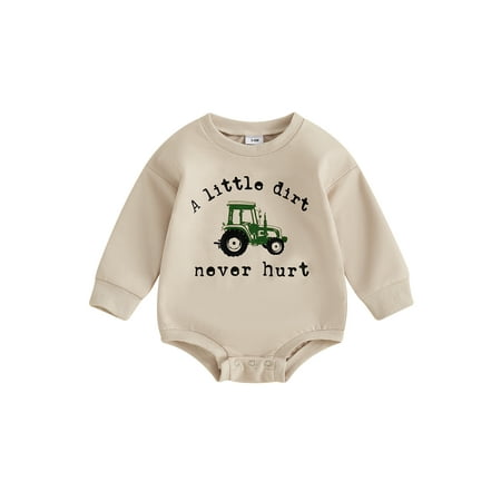 

Owls Yard Baby Boy Fall Romper Long Sleeve Round Neck Tractor Print Bodysuit