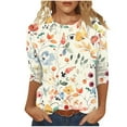thumbnail image 2 of AOOCHASLIY 2024 Women New Tops Three-quarter Flared Sleeve V-neck Floral Printing Shirt, 2 of 5