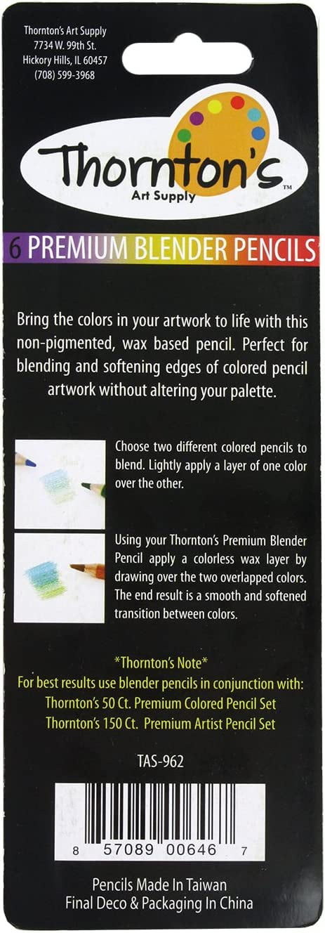 (5 pack) Thornton's Art Supply Premium Colorless Blender Pencil 12 Count Wax Based for Drawing Sketching Blending Shading Softening Artwork