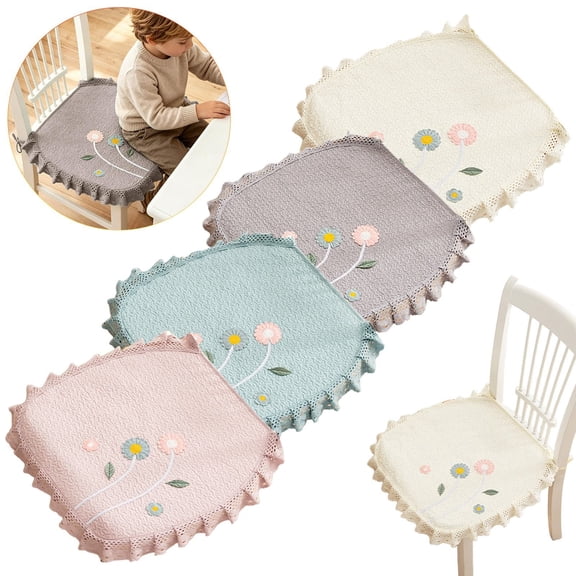 CHENjy Ruffled Lace Chair Cushion Set of 2, Round Seat Cushions for Dining Kitchen Chairs, Breathable Thin Chair Pads, Pink