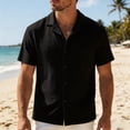 thumbnail image 2 of Men's Knit Cuban Shirt Hollow Out Short Sleeve Button Down Shirts See Through Summer Beach Shirts Black, 2 of 5